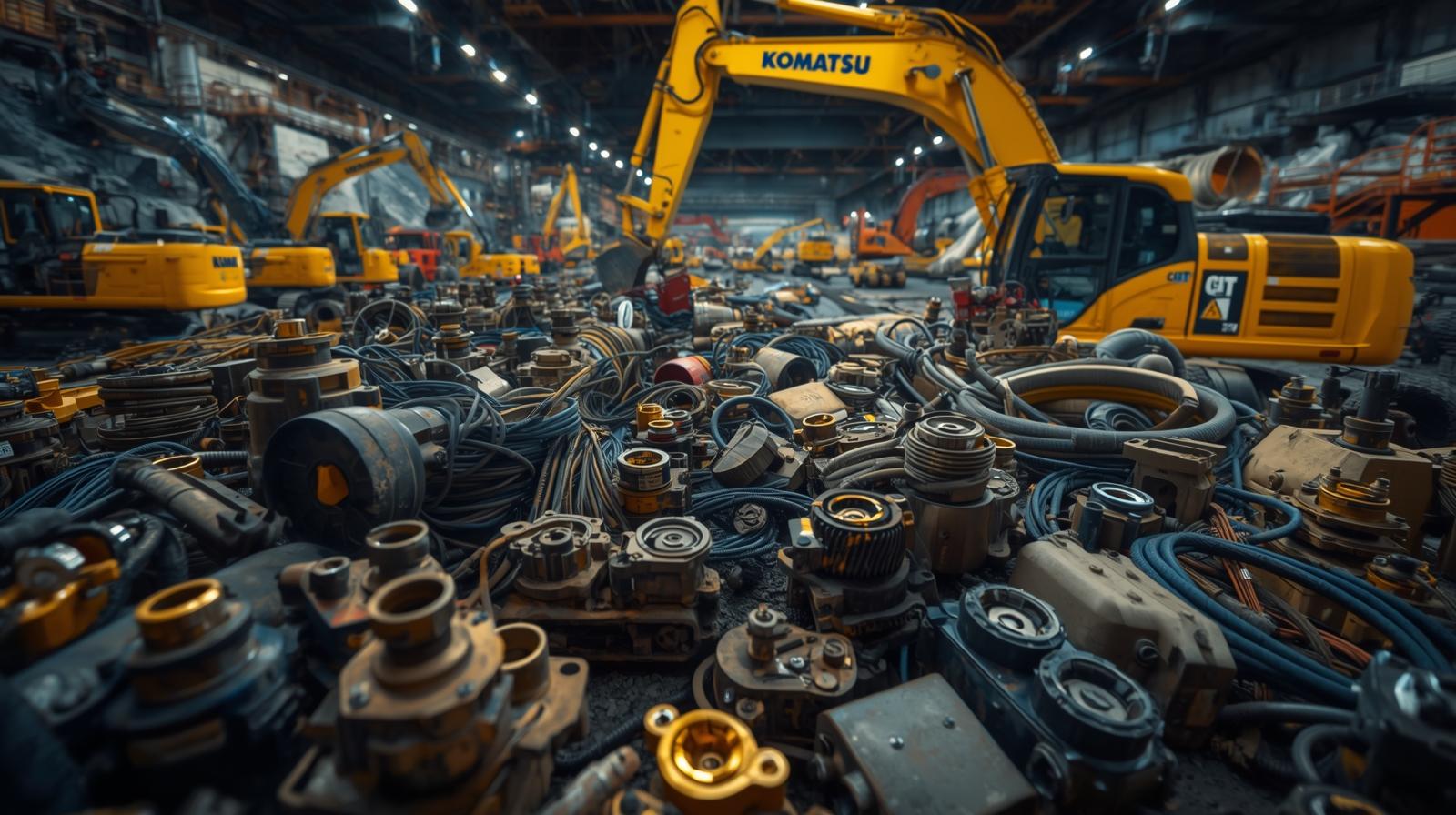 Design me a photo of all Komatsu machinery parts including sockets 2