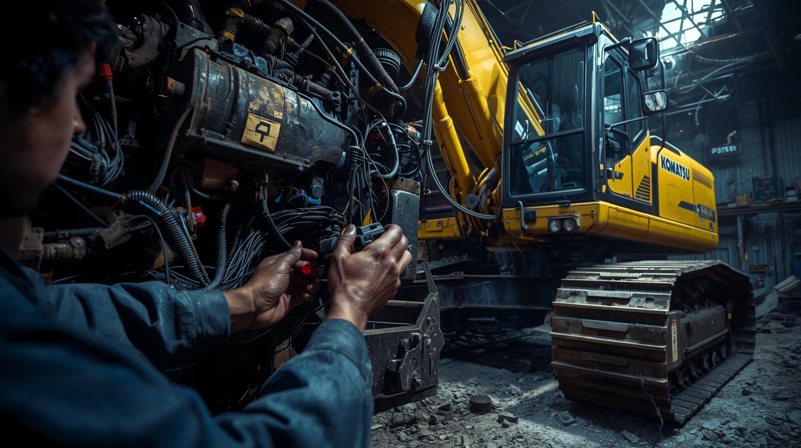 Photo about troubleshooting wiring of Komatsu mining machinery